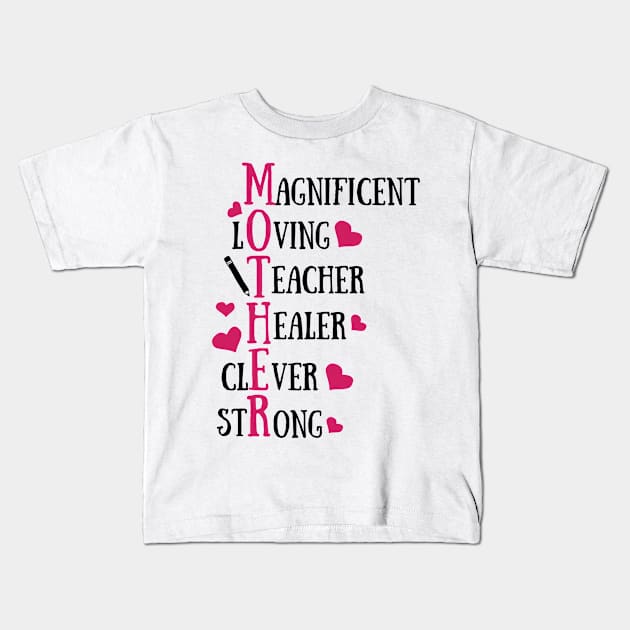 Mother Acronym Kids T-Shirt by CoffeeandTeas